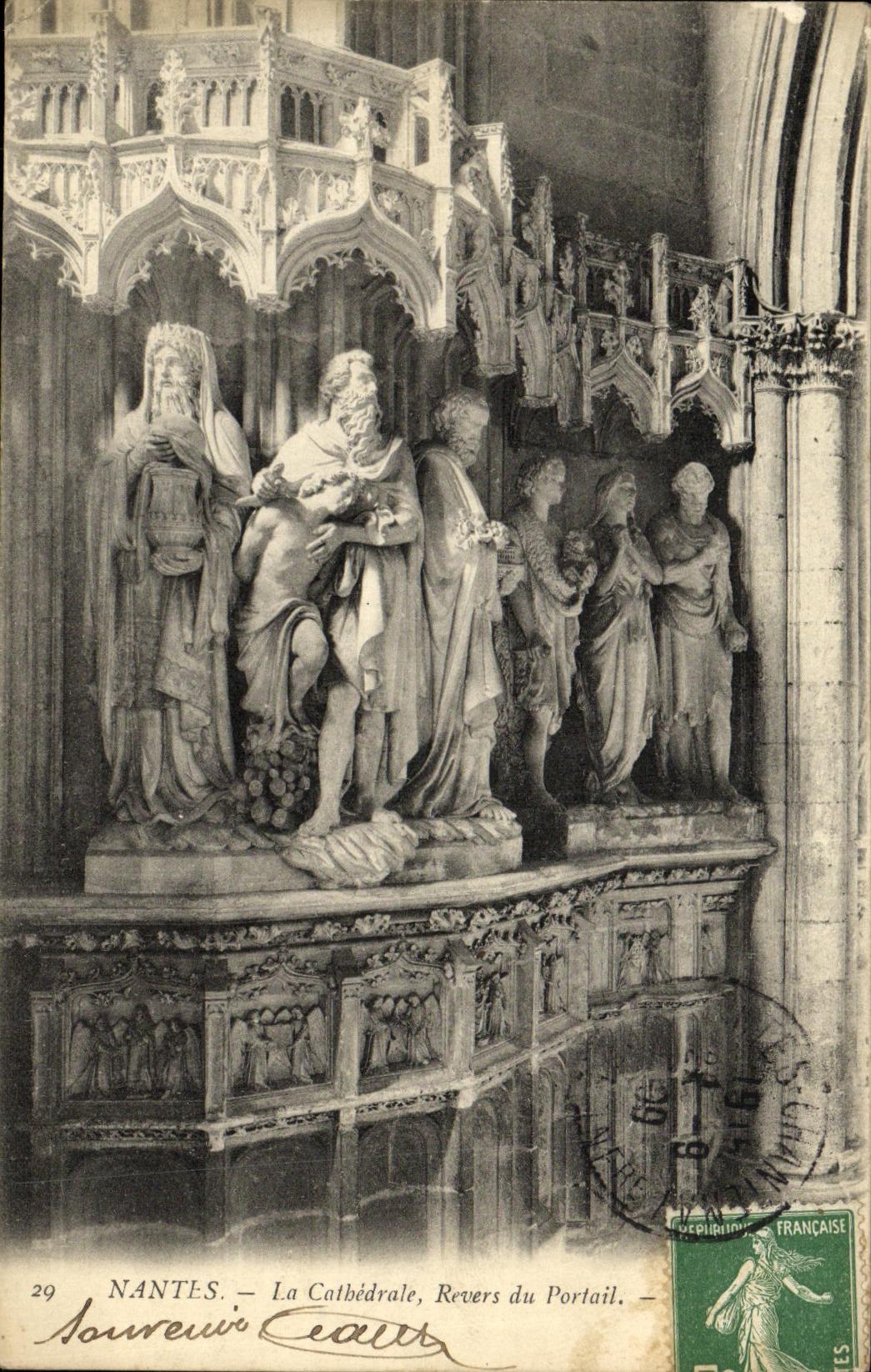 VINTAGE POSTCARD Nantes the Cathedral Reverse of the Gate