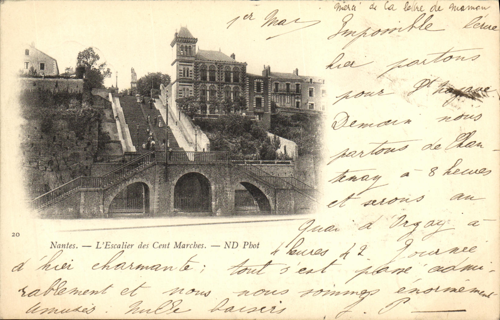 VINTAGE POSTCARD Nantes L Staircase of the Hundred Steps