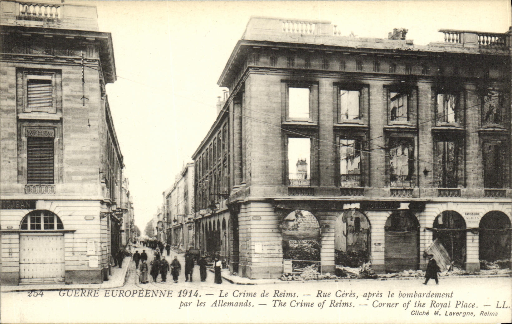 VINTAGE POSTCARD the Crime of Rheims Street Ceres after the bombardment by the Militaria Germans