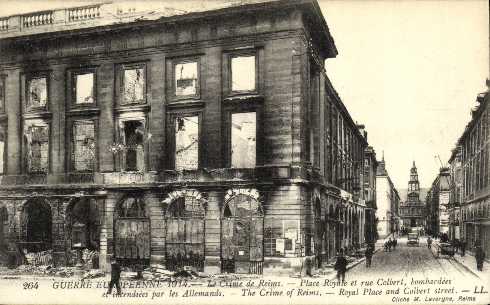 VINTAGE POSTCARD the Crime of Rheims Places Royal and street Colbert bombardees