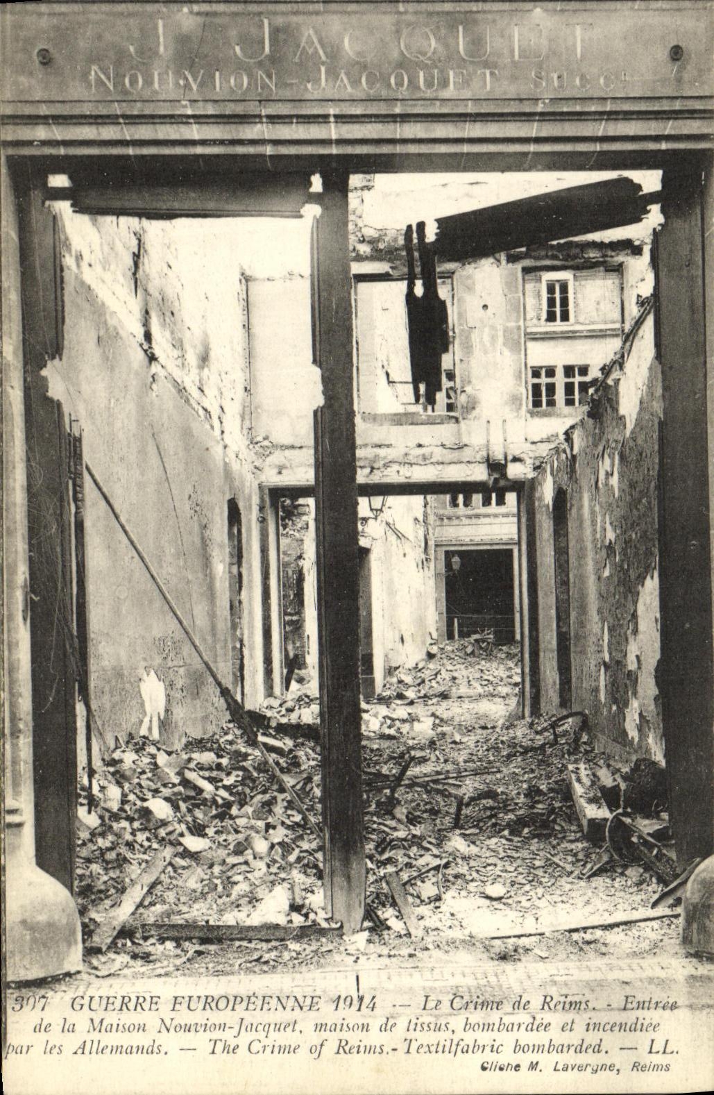 VINTAGE POSTCARD European War the Crime of Rheims Entered of the house Nouvion Jacquet maisond E Militaria fabrics