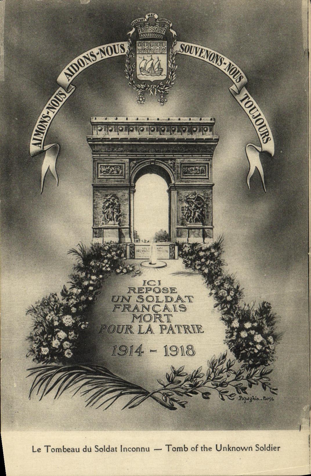VINTAGE POSTCARD Militaria the Tomb of the Unknown soldier Arc de Triomphe Paris