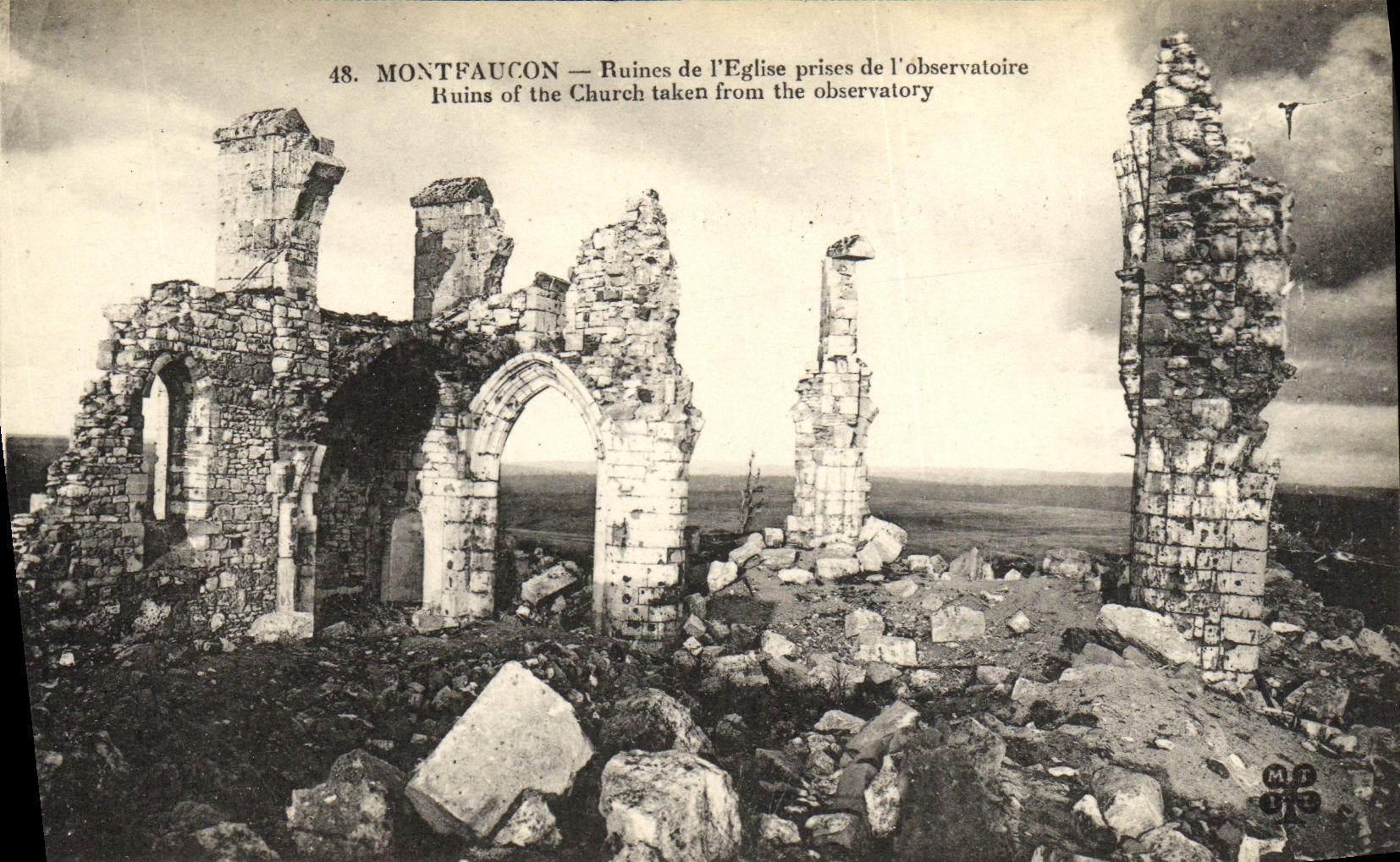 VINTAGE POSTCARD Militaria Montfaucon Ruins of L Church Taken of L Observatory