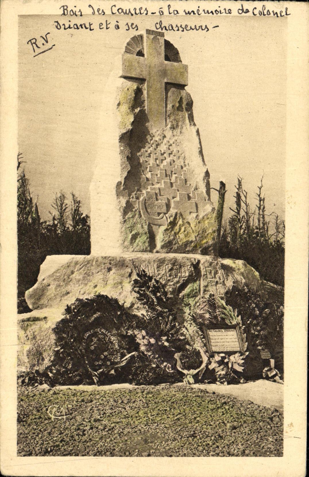 VINTAGE POSTCARD Militaria Wood of Caures Monument raised with the memory of colonel Driant and has his hunters