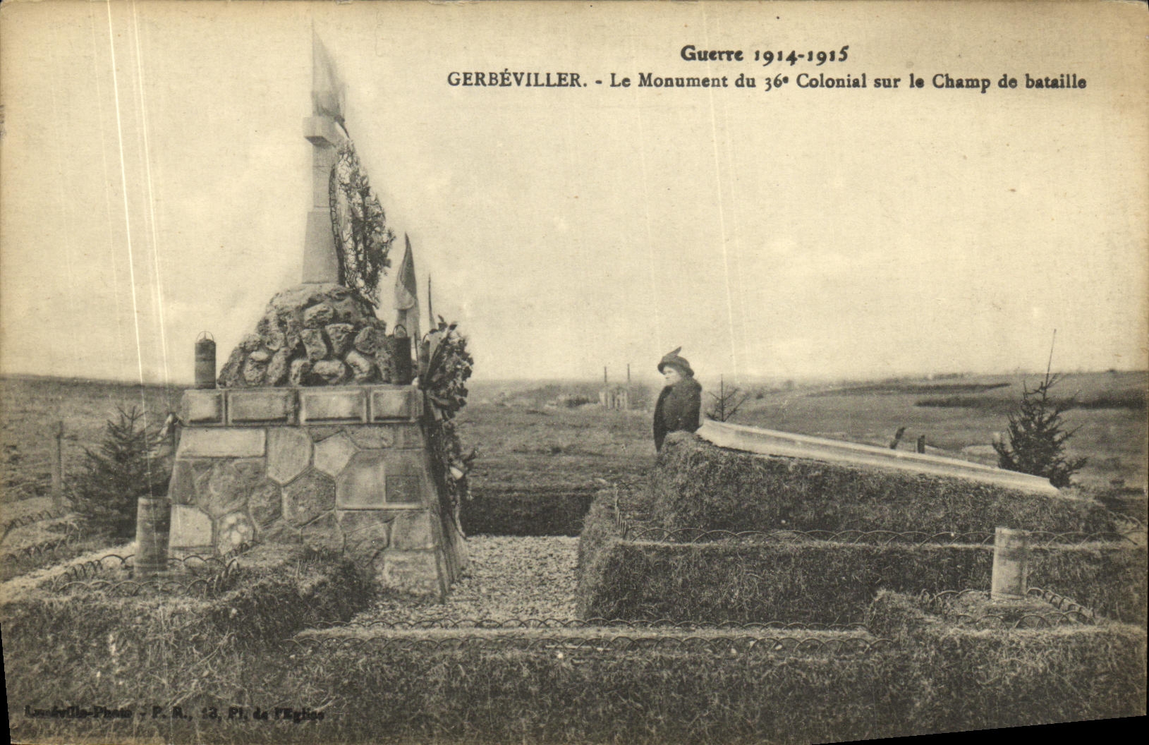 VINTAGE POSTCARD Militaria Gerbeviller the Monument of the Colonial 36eme on the Battle field