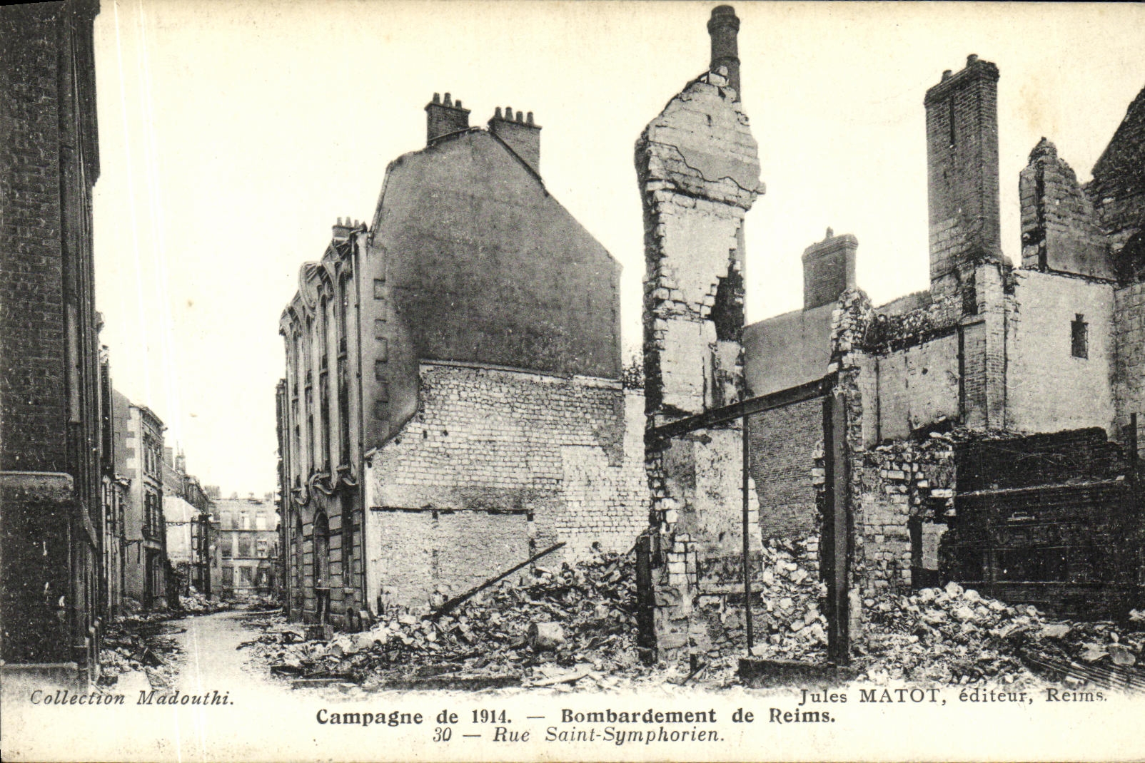 VINTAGE POSTCARD Militaria Countryside Bombardment of Rheims Street Symphorien Saint