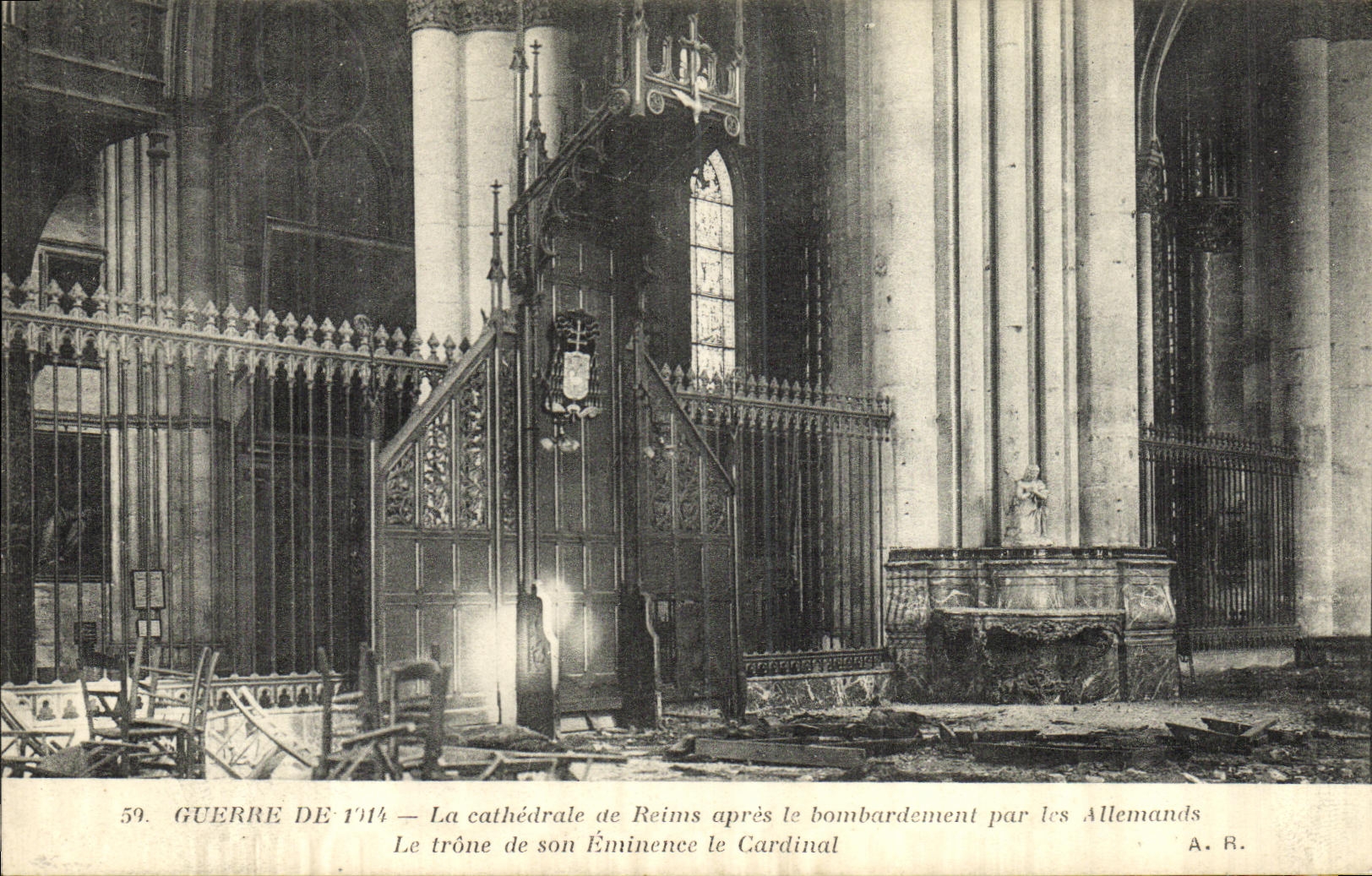 VINTAGE POSTCARD Militaria War Of the Cathedral of Rheims After the Bombardment by German the throne of his eminence the card