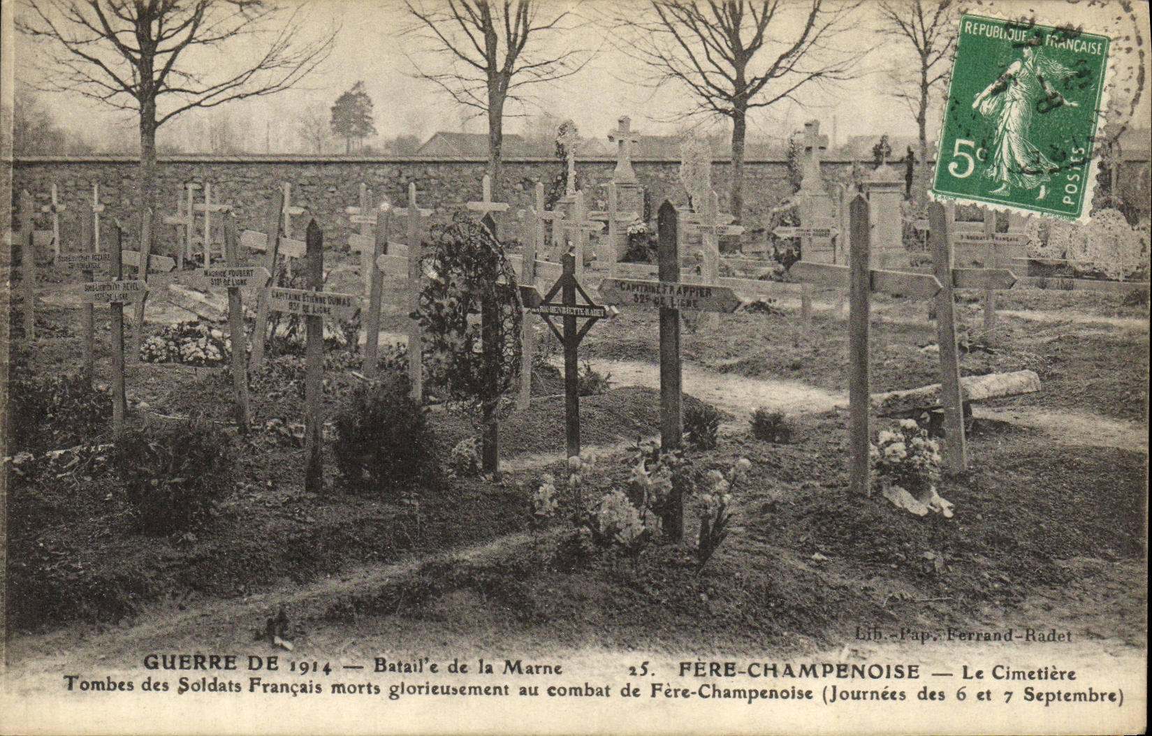 VINTAGE POSTCARD Militaria Fere Champagne the Cemetery Tombs of the French soldiers
