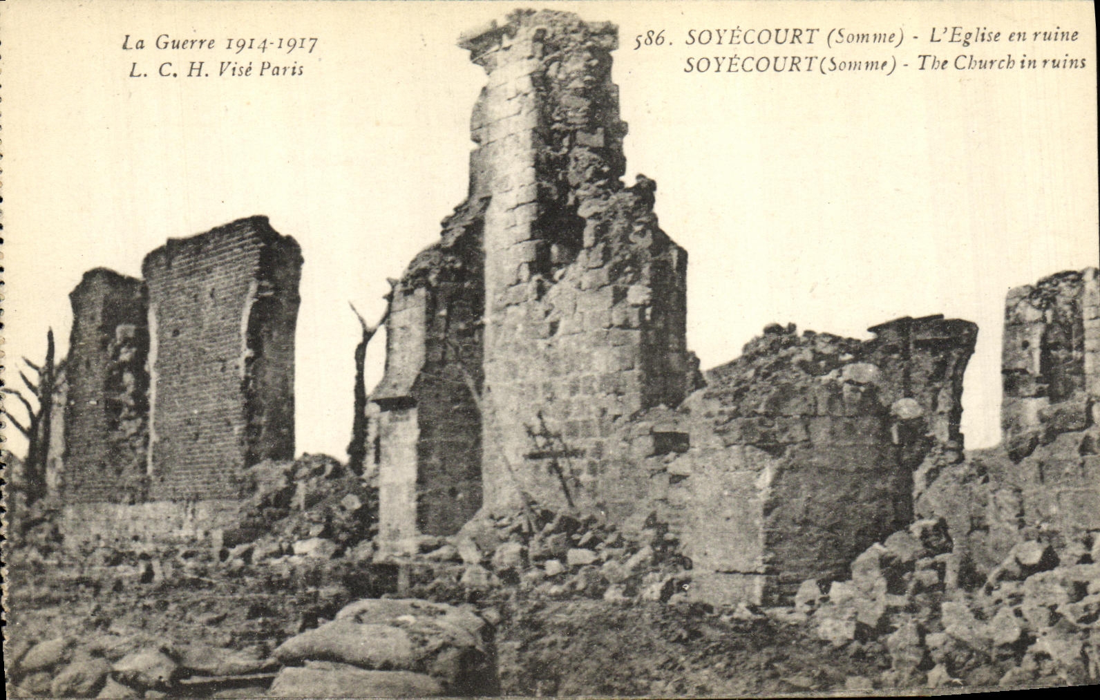 VINTAGE POSTCARD Militaria Soyecourt L Church in ruins