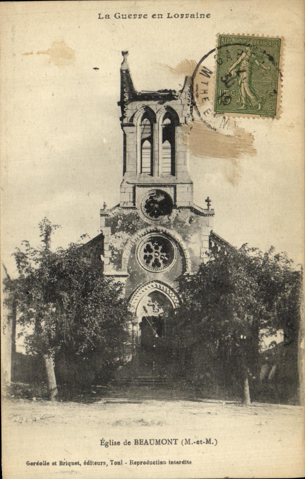 VINTAGE POSTCARD Militaria Church of Beaumont