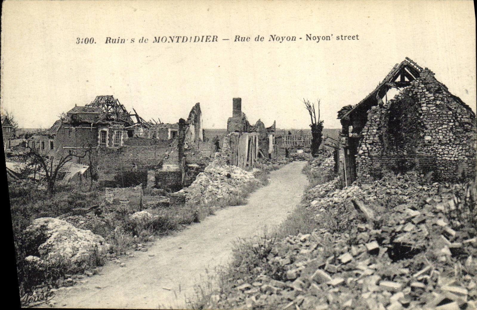 VINTAGE POSTCARD Militaria Ruin S of Montdidier Street of Boundary line