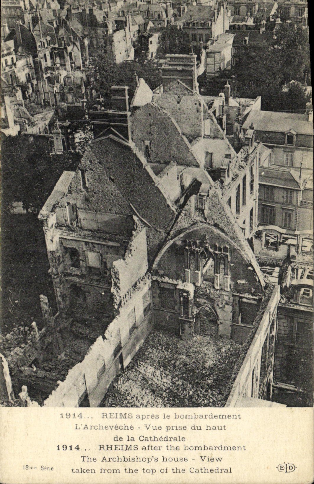 POSTAL Militaria Reims de la VENDIMIA despues de la tapa del palacio de L el arzobispo del bombardeo vista