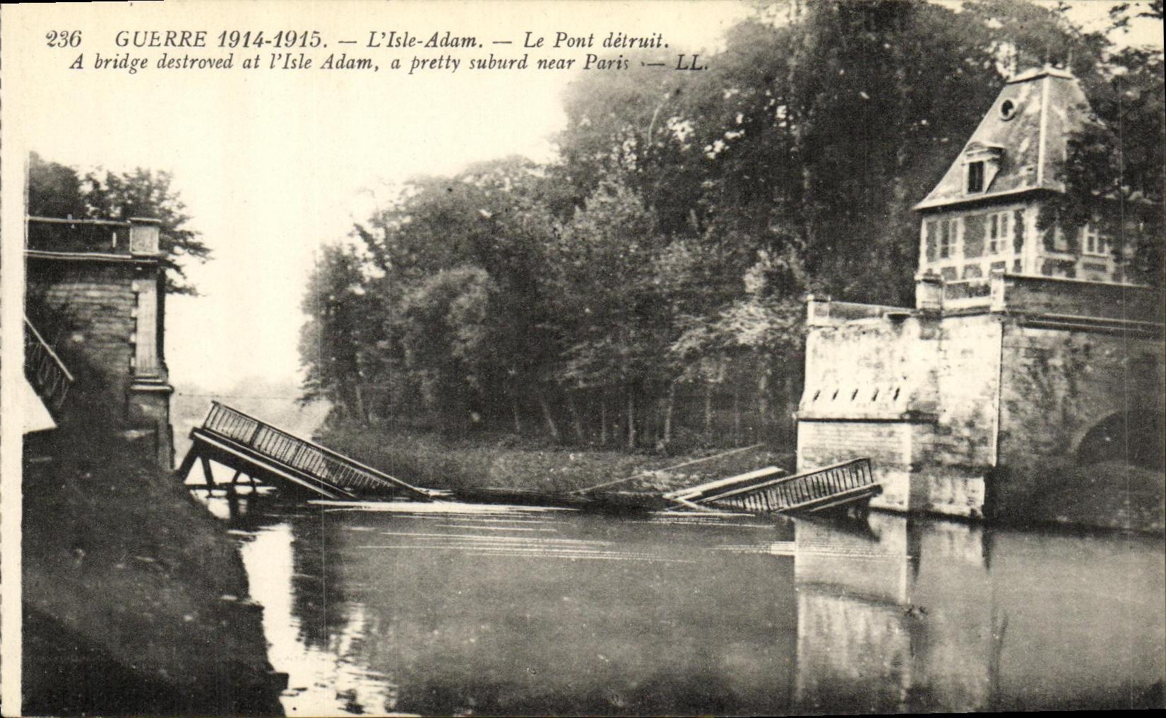 Arras L isla Adan de Militaria de la POSTAL de la VENDIMIA el puente destruido