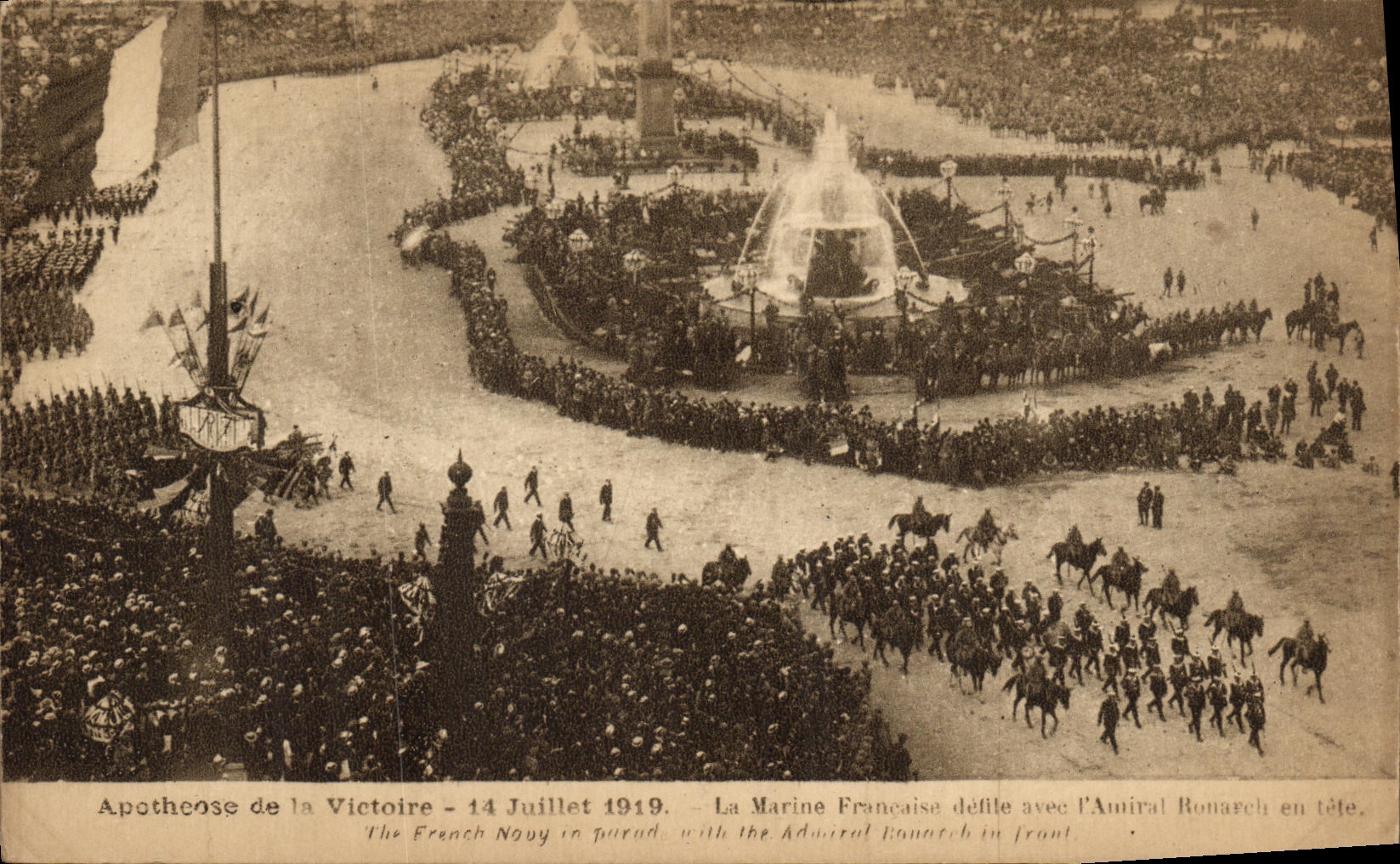 VINTAGE POSTCARD Militaria Apotheosis of the victory July 14th 1919 French navy procession with L admiral Romach at the head