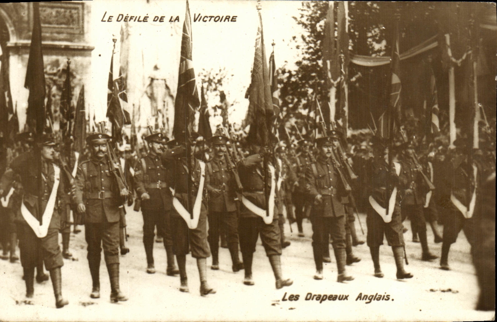 VINTAGE POSTCARD Militaria the Procession Of the Victoire English flags