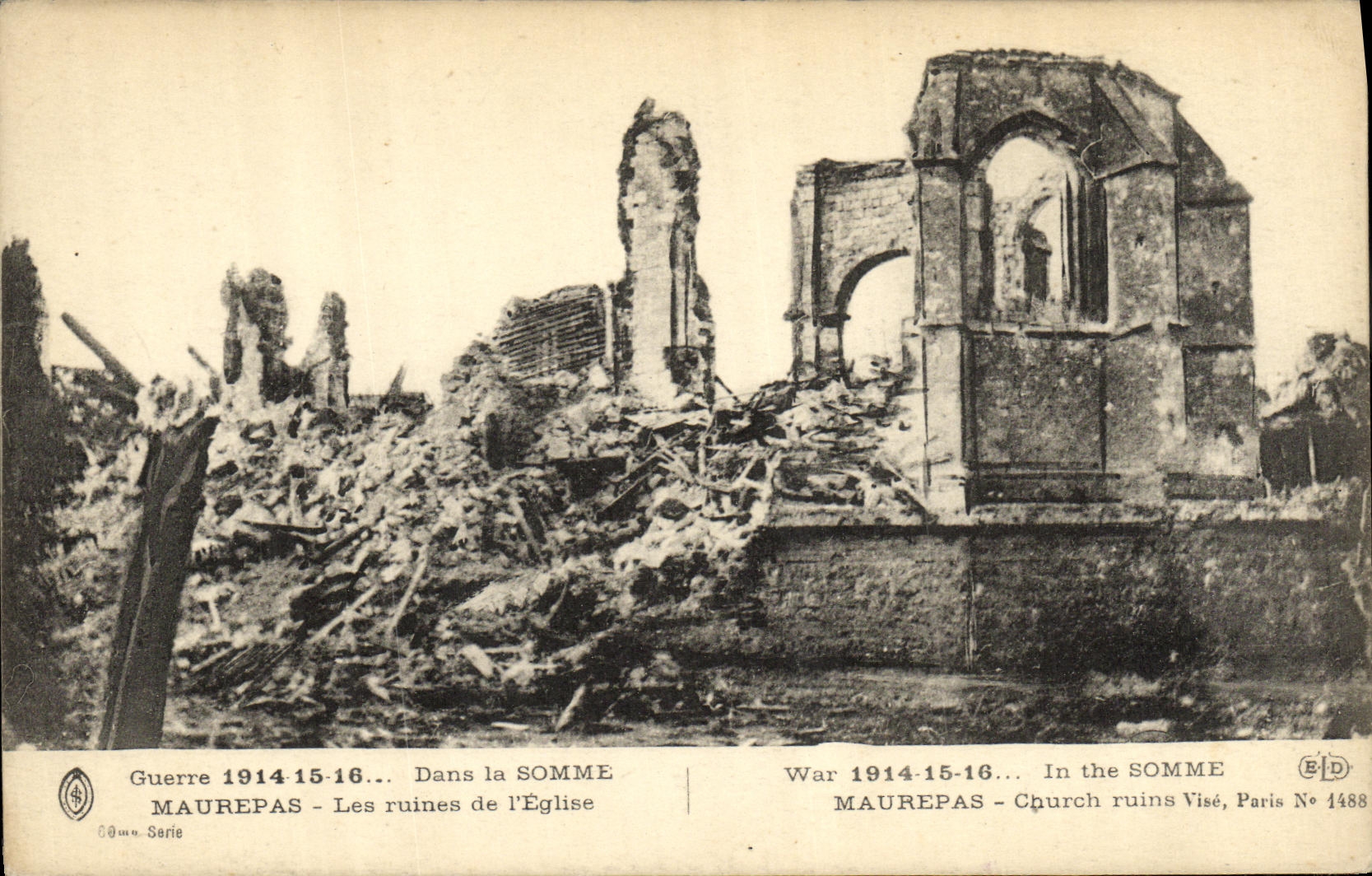 VINTAGE POSTCARD Militaria Maurepas Ruins of L Church