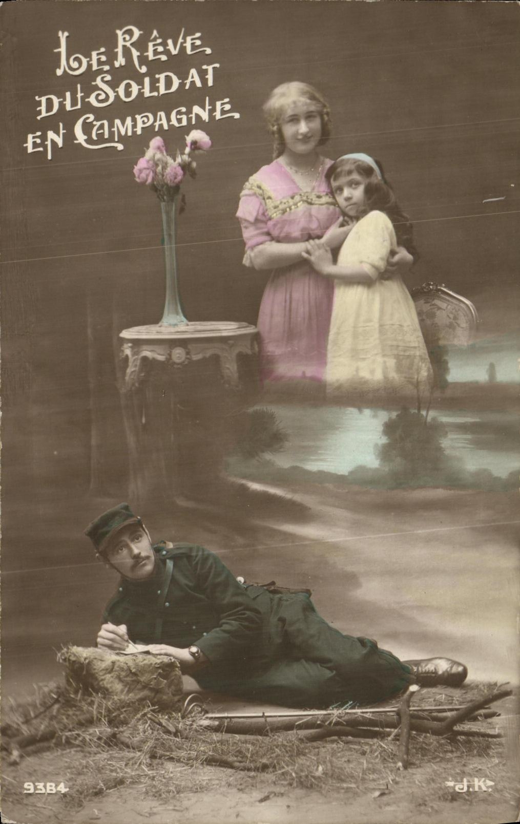CPA Militaria Le Reve Du Soldat Et Campagne Femme Enfant