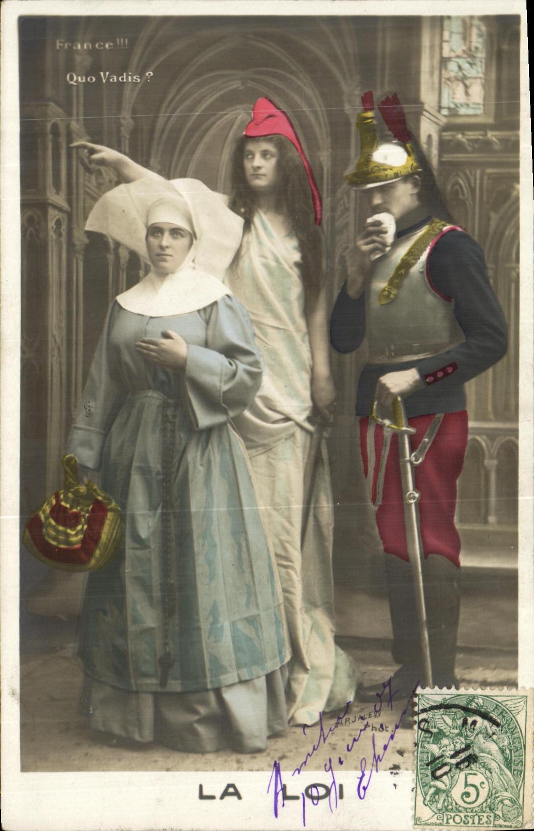 CPA Militaria La Loi Femme Religieuse Marianne