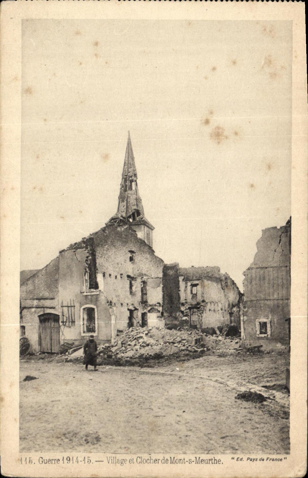 VINTAGE POSTCARD Militaria Village and Clocher of Mount St Meurthe
