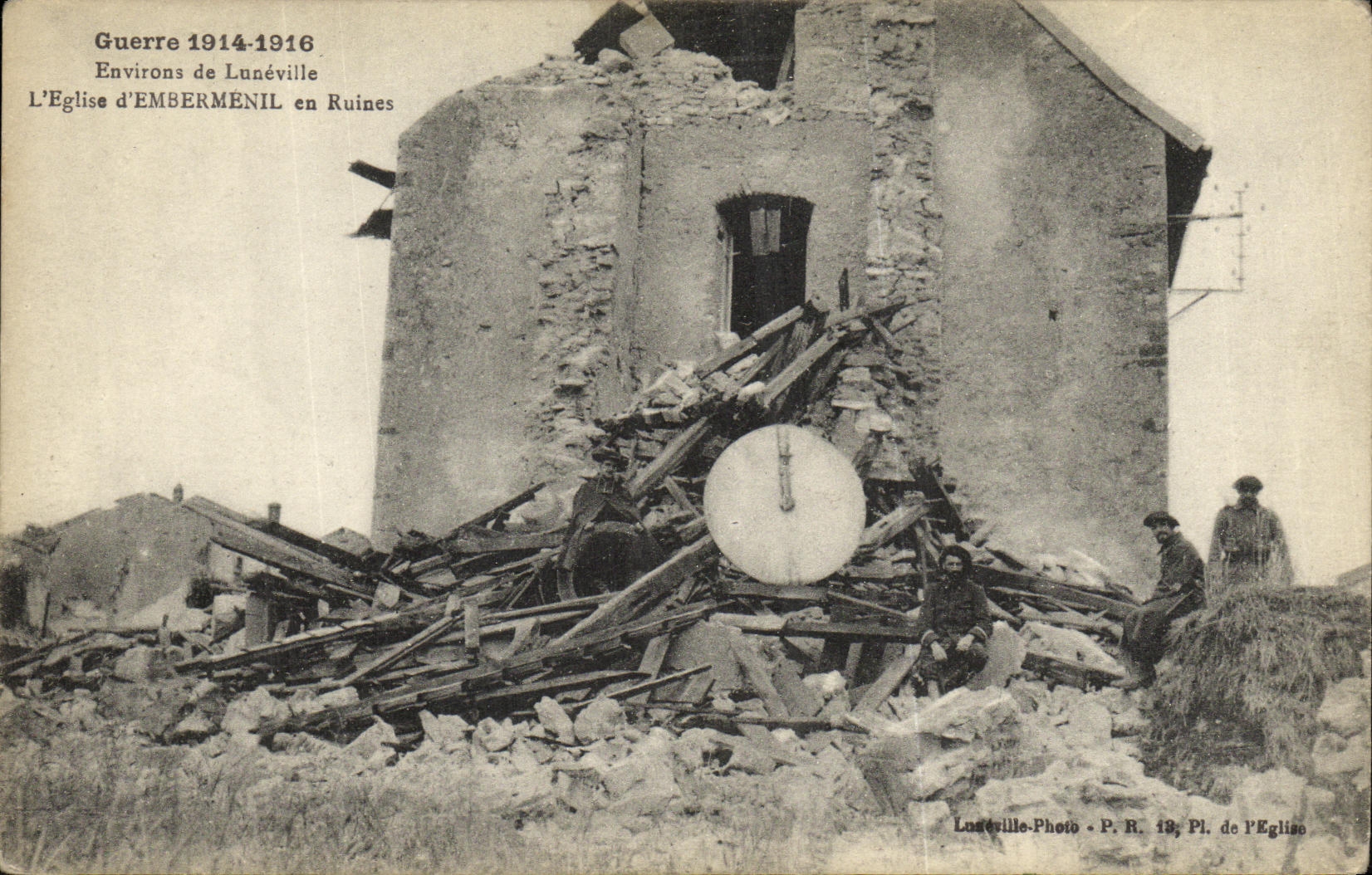 VINTAGE POSTCARD Militaria D Embermenil in Ruins L Church Surroundings of Luneville