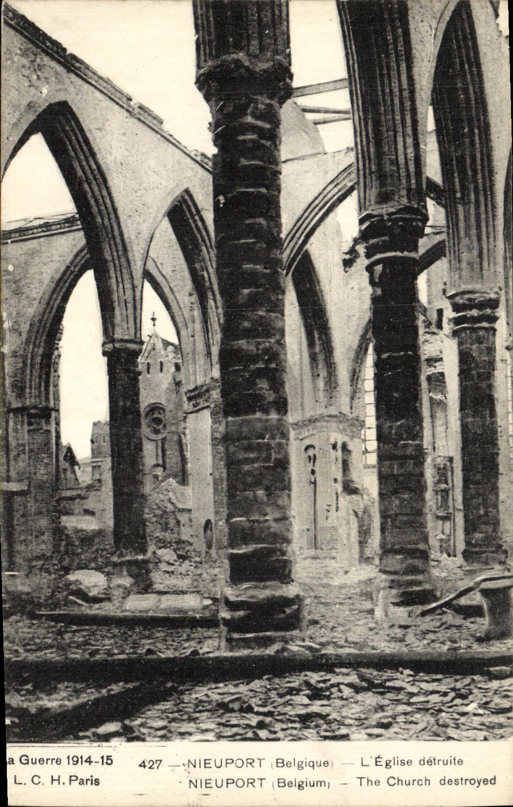 VINTAGE POSTCARD Militaria Nieuport L destroyed Church