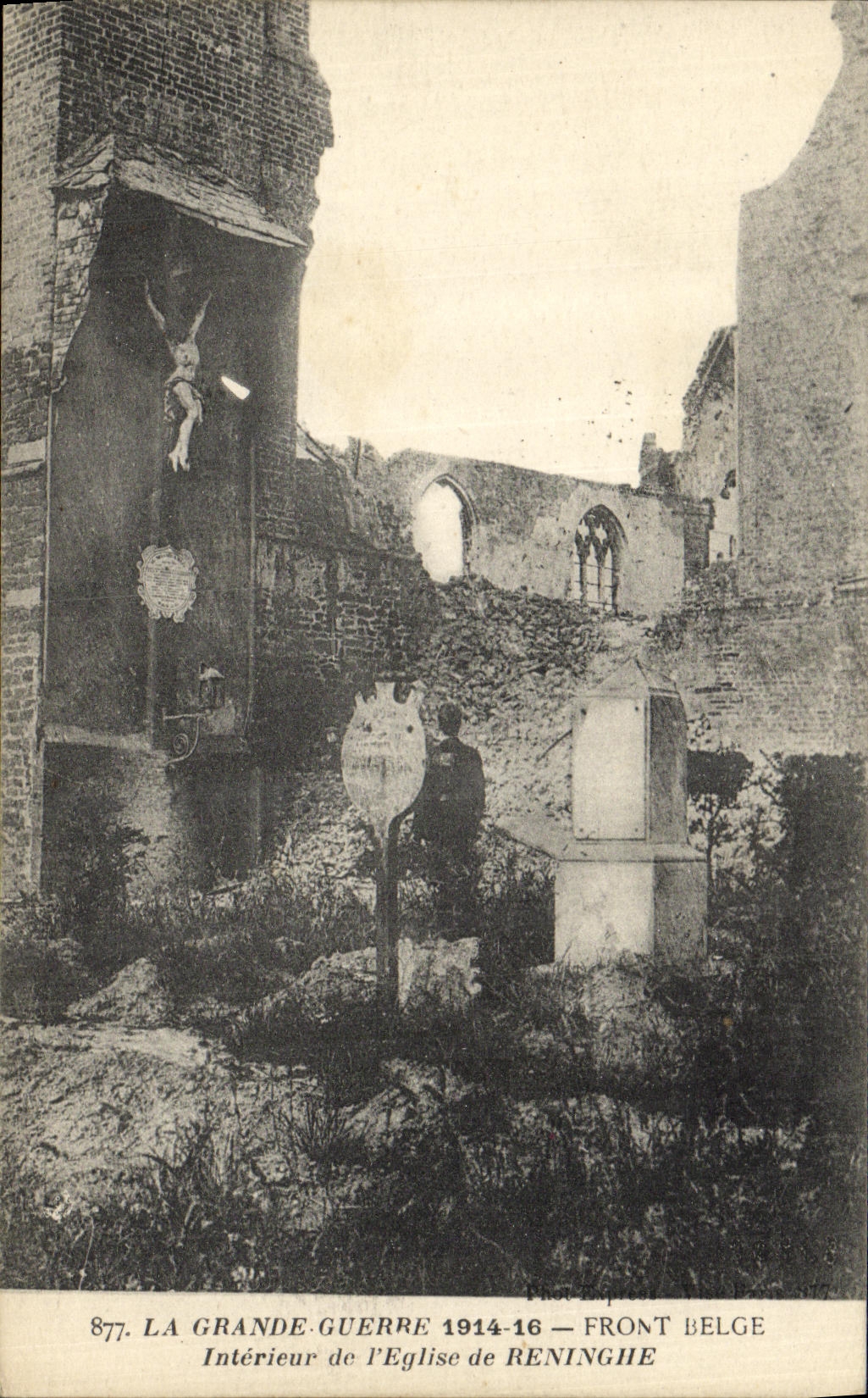 VINTAGE POSTCARD Militaria the Great War Interior Belgian Face of L Church of Reninghe