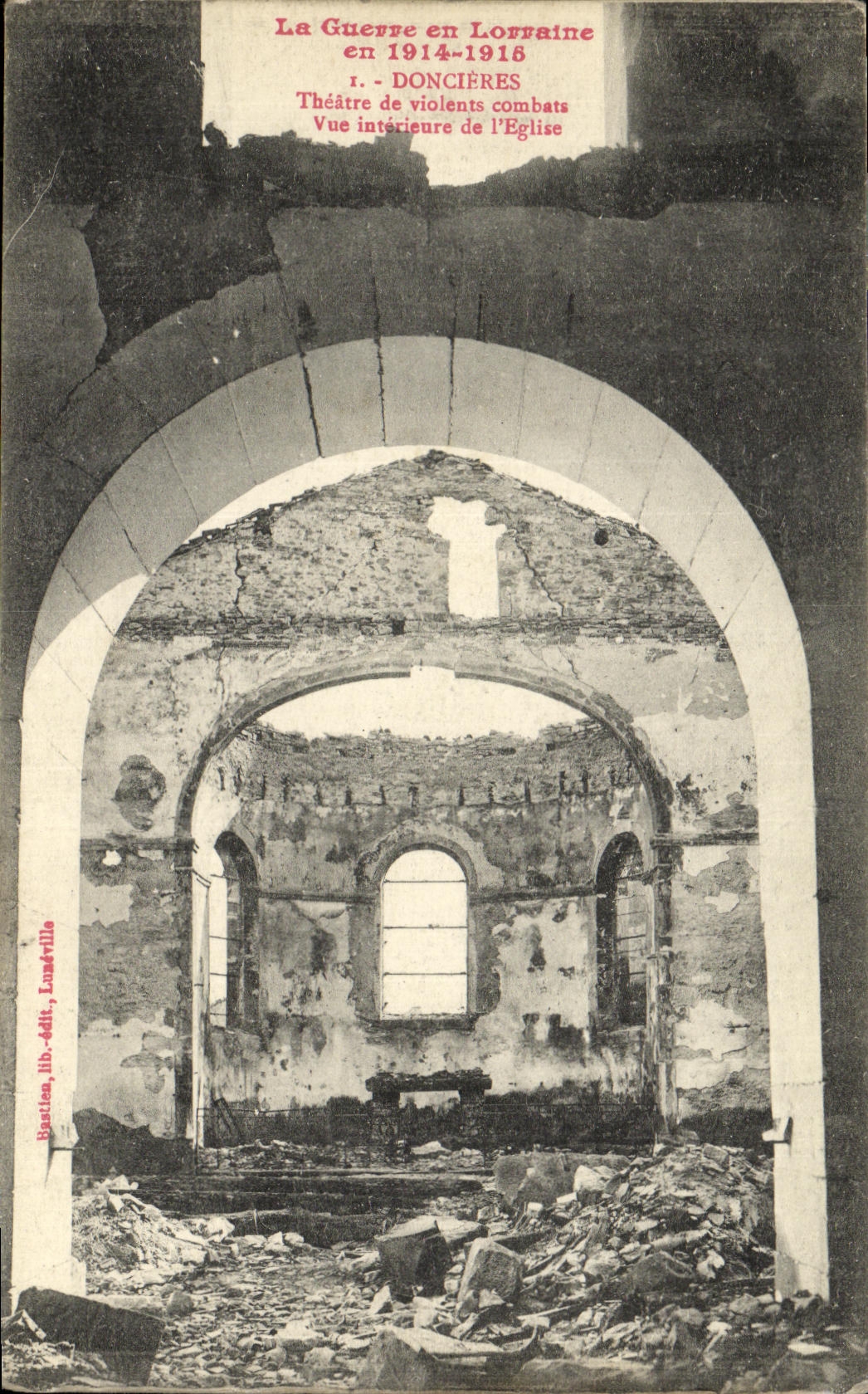 VINTAGE POSTCARD Militaria the War in Lorraine Doncieres Theater of Violent one Combat Seen Inturieure of L Church