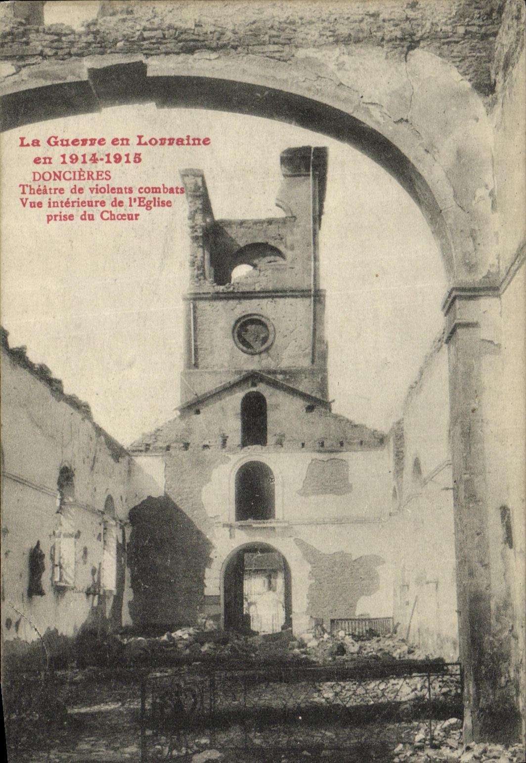 POSTAL Militaria de la VENDIMIA la guerra en el teatro de Lorena Doncieres del un interior violento del combate de L iglesia tomado del estribillo