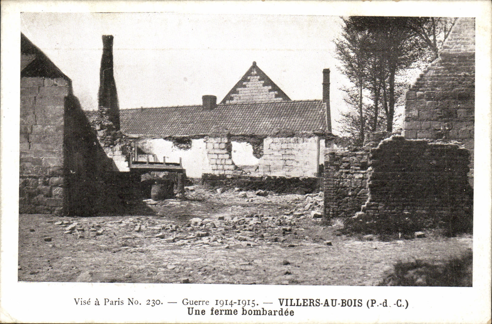 VINTAGE POSTCARD Militaria Villers With Wood a Farm bombardee