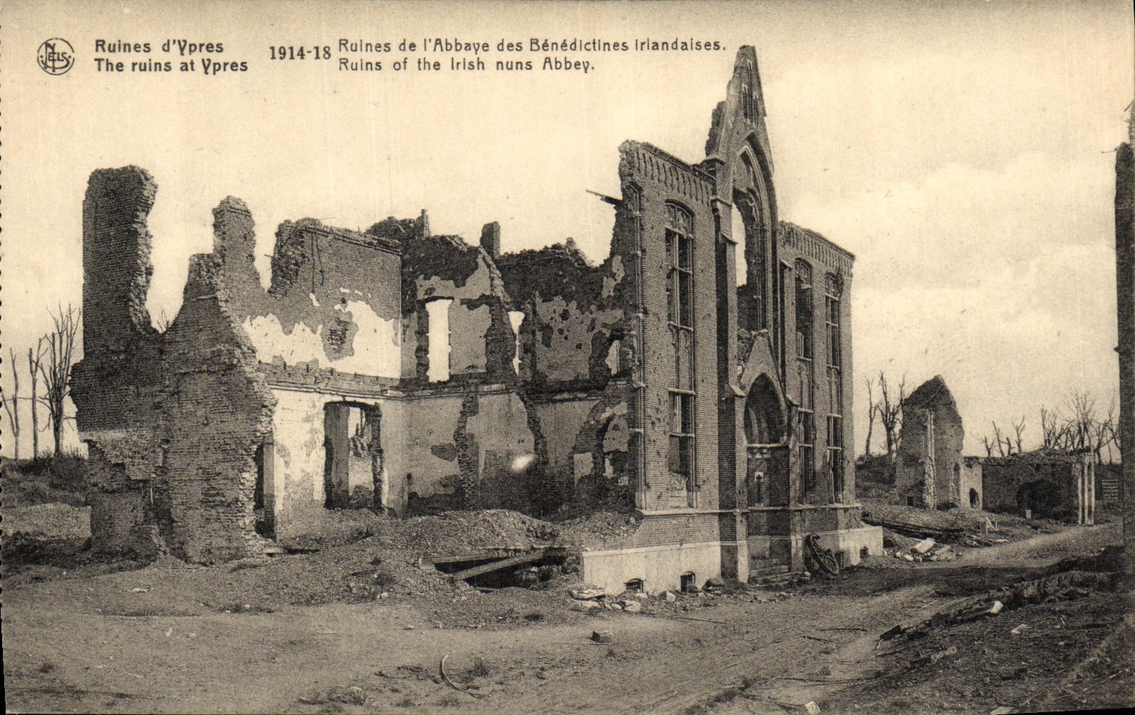 VINTAGE POSTCARD Militaria Ruins D Ypres Ruins of L abbey of the Benedictines Irish