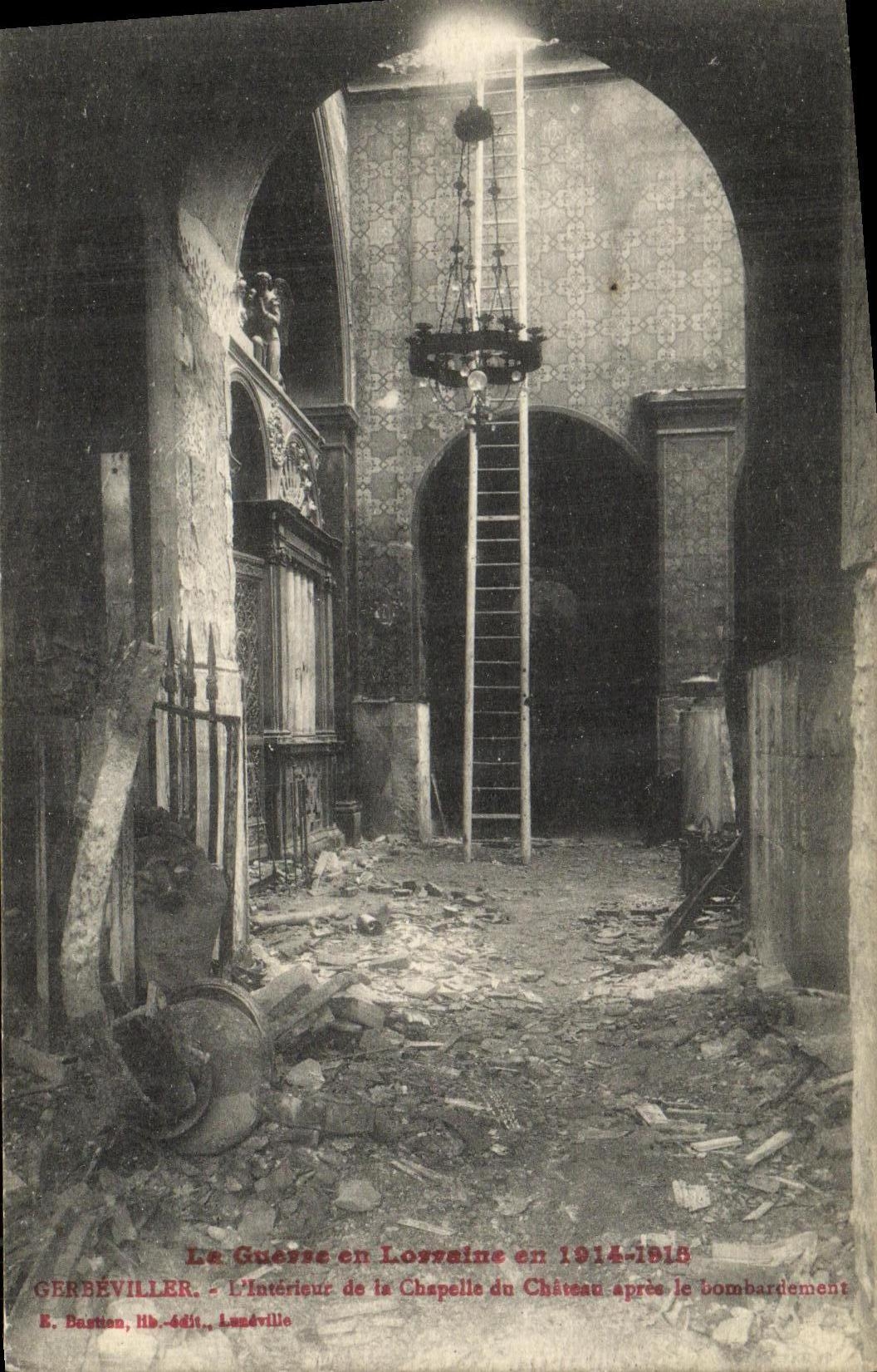 VINTAGE POSTCARD Militaria Gerbeviller L interior of the vault of the castle after the bombardment