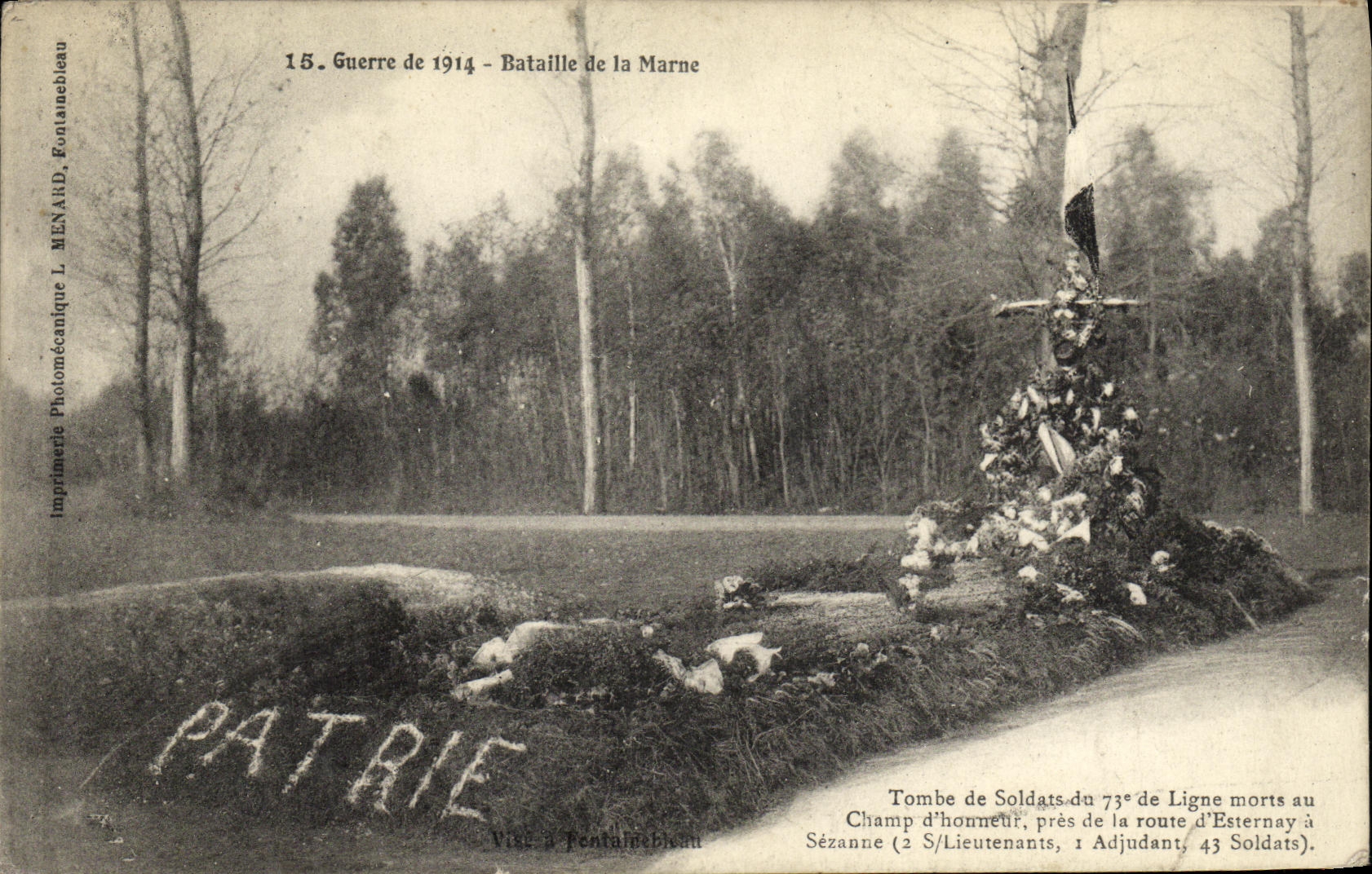 VINTAGE POSTCARD Militaria Guerre Battles of the Marne Fall soldiers from the 73eme line died to the field D Sezanne honor