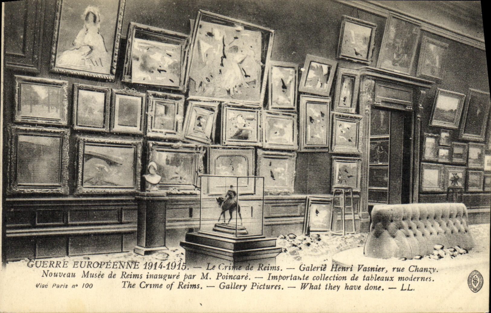 VINTAGE POSTCARD Militaria European War Rheims Gallery Henri Vasnier Street Chanzy New museum of Rheims Collection of tables