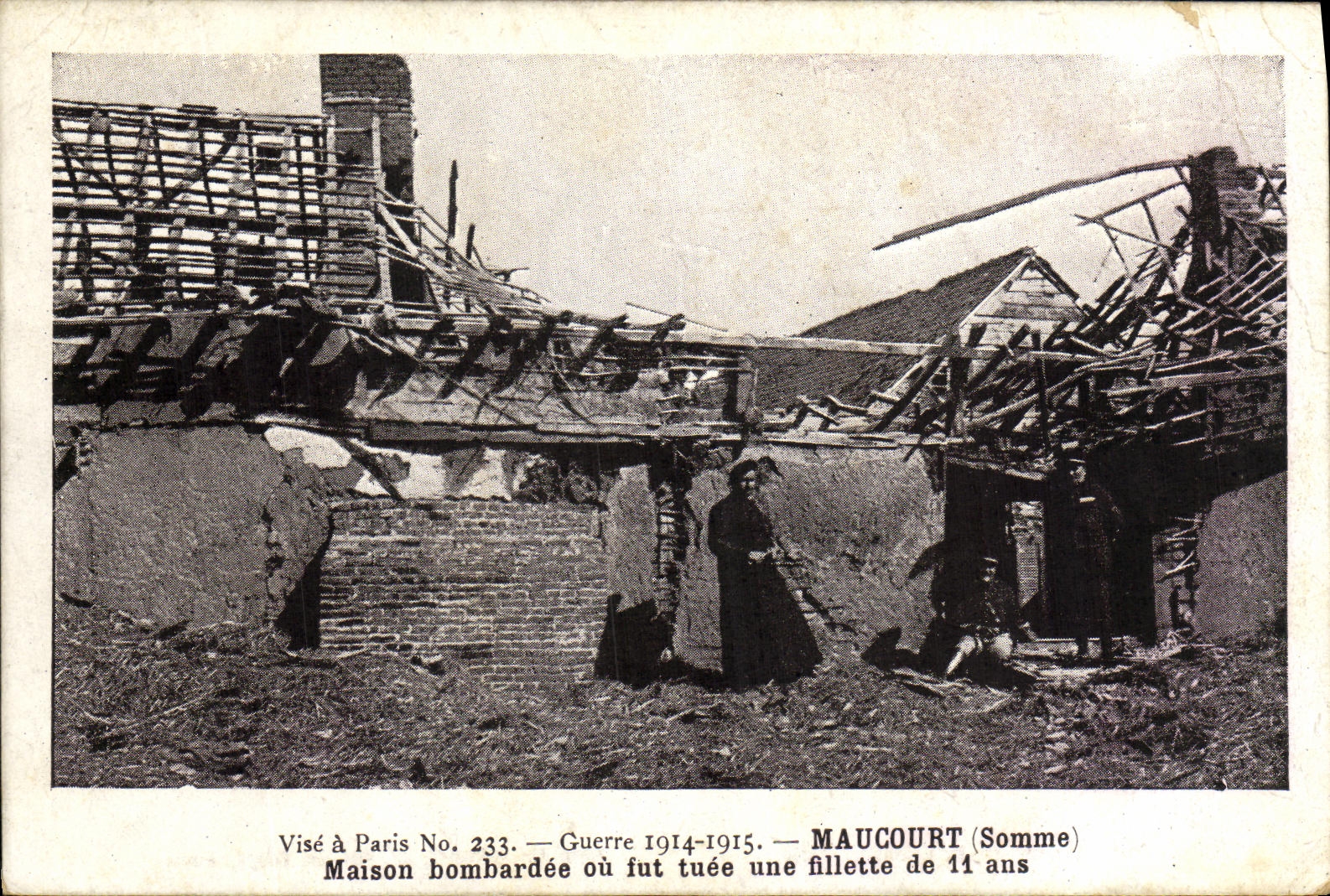 VINTAGE POSTCARD Militaria Maucourt Bombardee House