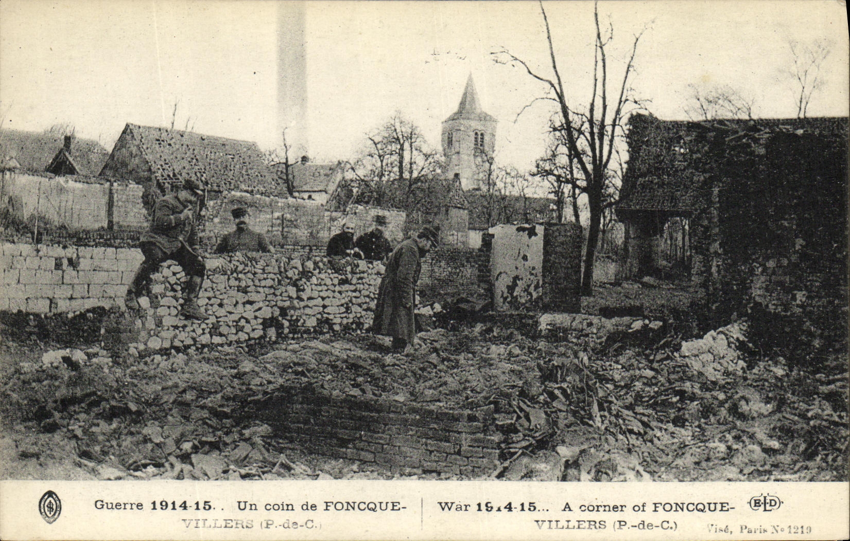 Guerra de Militaria de la POSTAL de la VENDIMIA una esquina de Foncquevillers