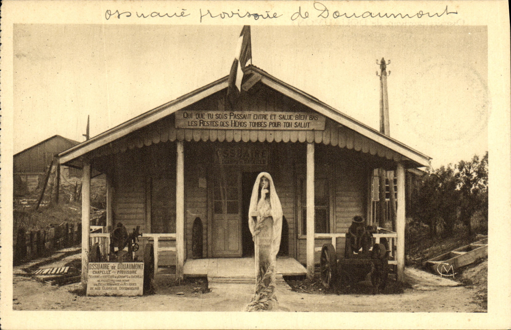 VINTAGE POSTCARD Militaria provisional Ossuary of Douaumont Seen external