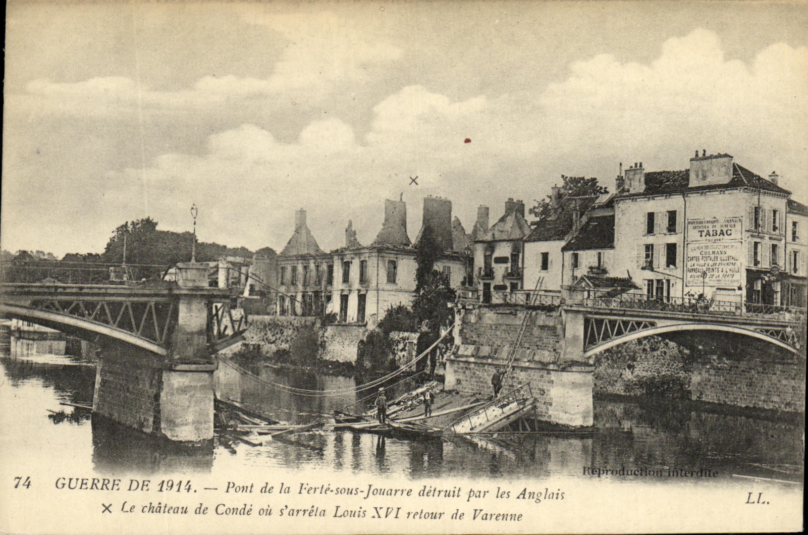 VINTAGE POSTCARD Militaria War De Soissons Bridge of Ferte under Jouarre destroyed by English