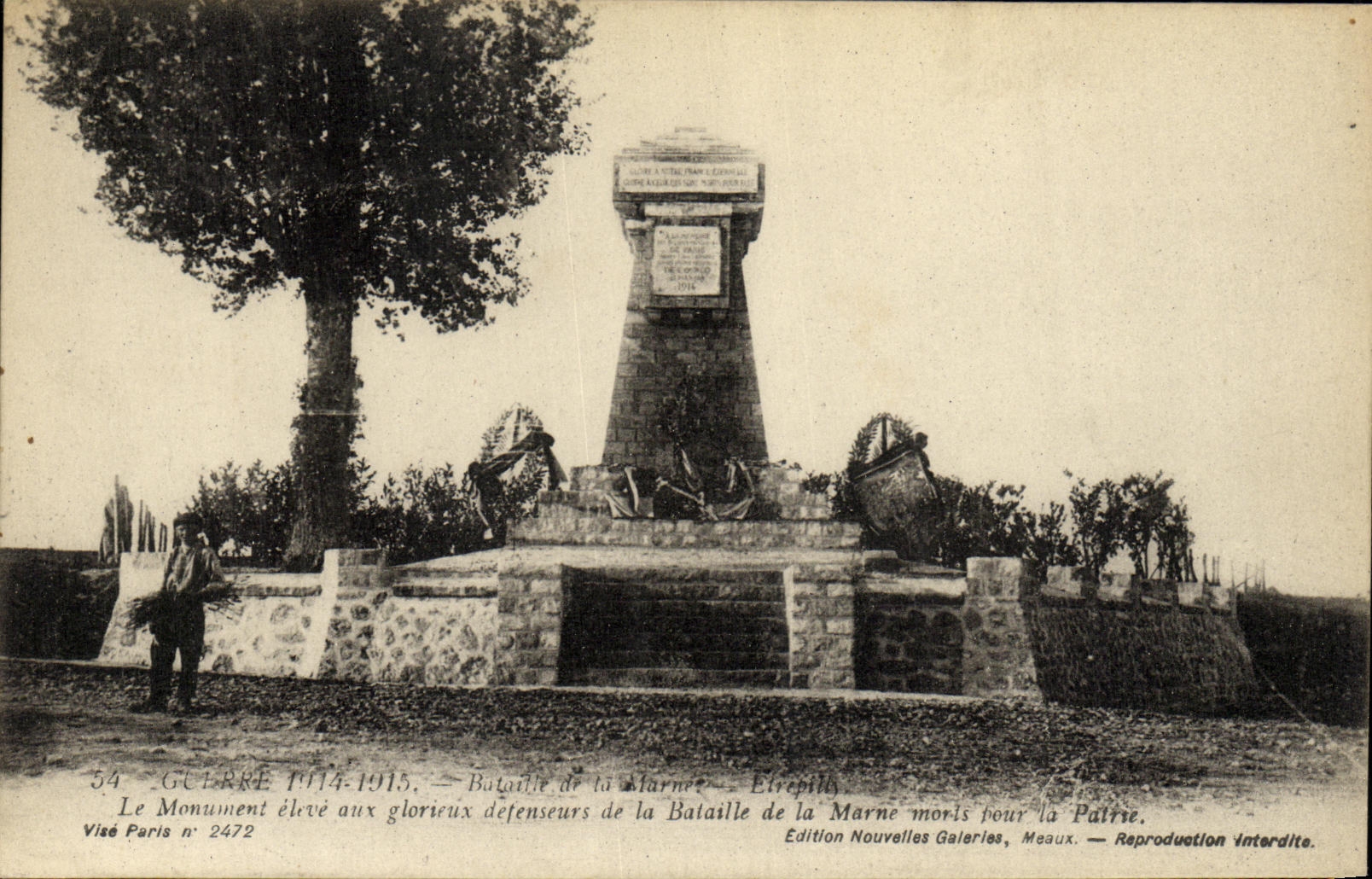 VINTAGE POSTCARD Militaria War the Monument raised with the glorious defenders of the battle of the Etrepilly Marne
