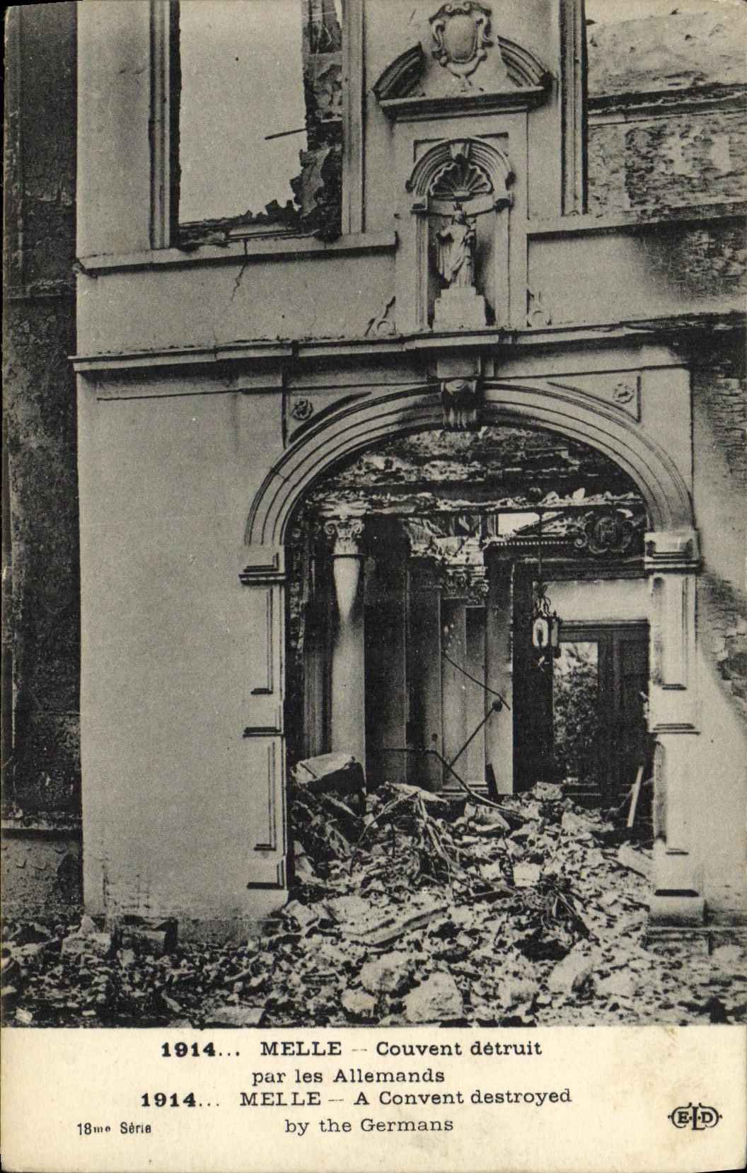 VINTAGE POSTCARD Militaria Miss Couvent Destroyed by the Germans