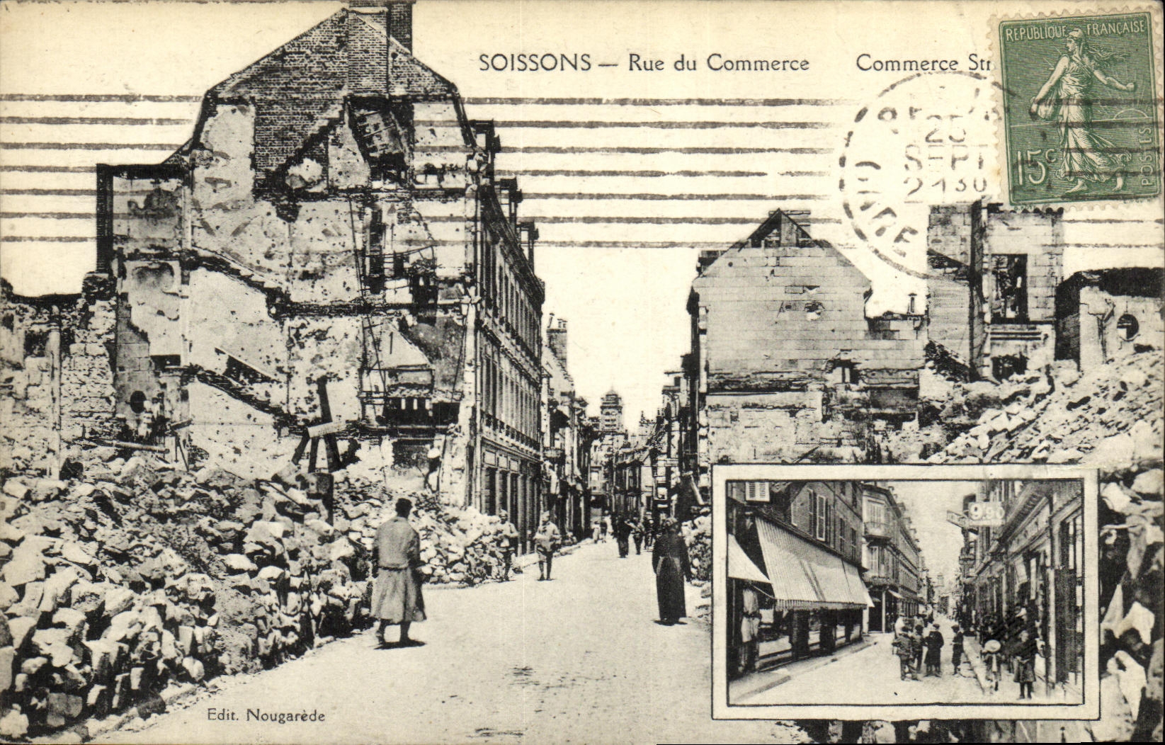 CPA Soissons Rue du Commerce Militaria