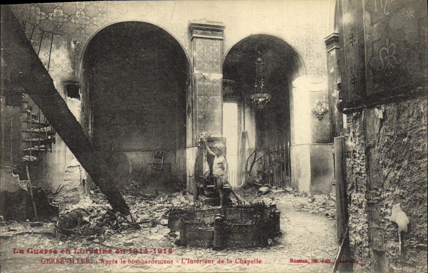 VINTAGE POSTCARD Gerbeviller After the bombardment L interior of the Militaria vault