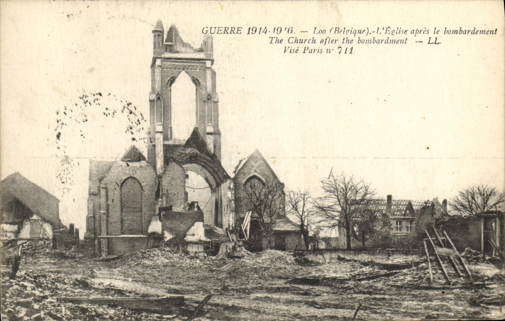 VINTAGE POSTCARD Gurerre Loo L Church after the Militaria Bombardment