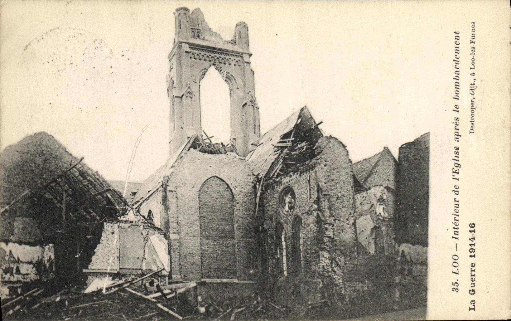 VINTAGE POSTCARD Interior Loo of L Church after the Militaria bombardment