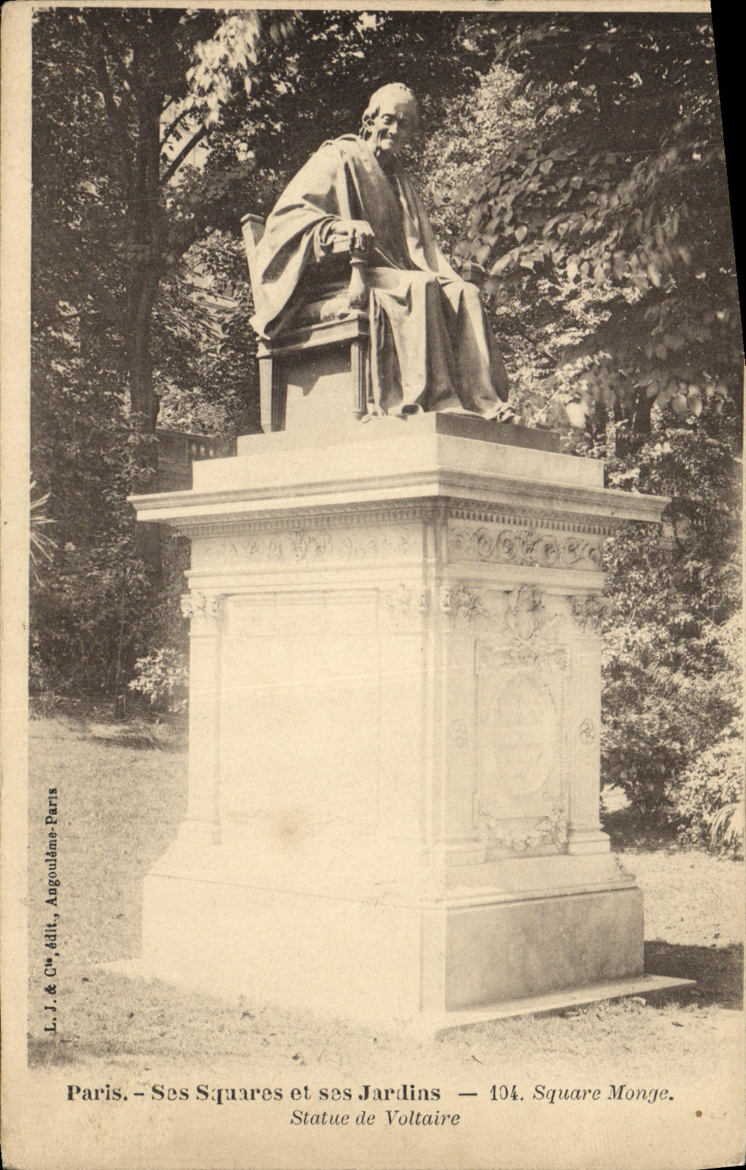 VINTAGE POSTCARD Paris Its Public gardens and Gardens Monge Public garden Rules of Voltaire