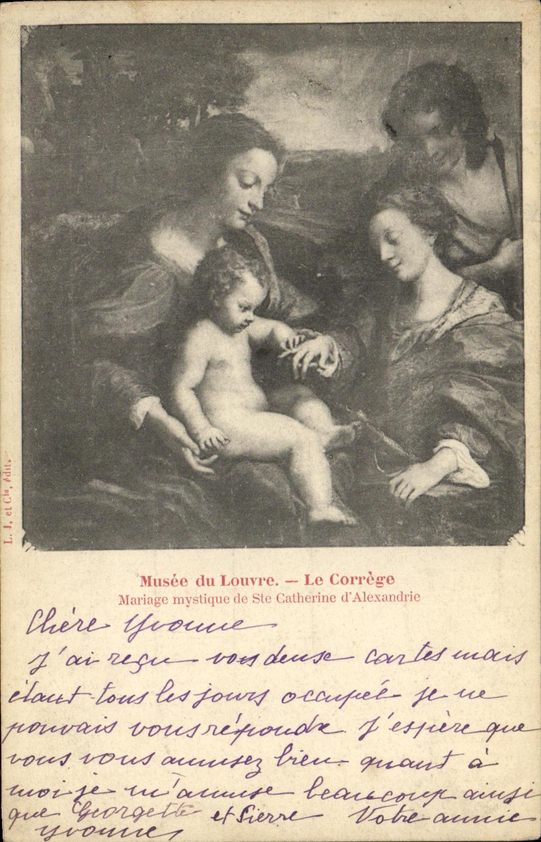 Museo de la POSTAL de la VENDIMIA de la union mistica de Correge de la lumbrera del co  Catherine D Alexandria