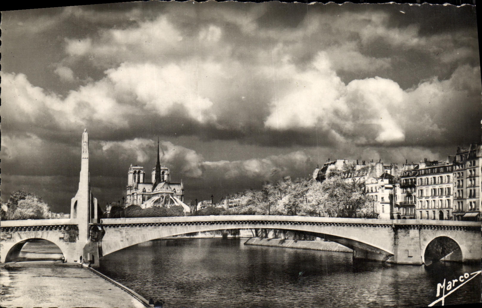 VINTAGE POSTCARD Our Paris Notre Dame under a sky D storm