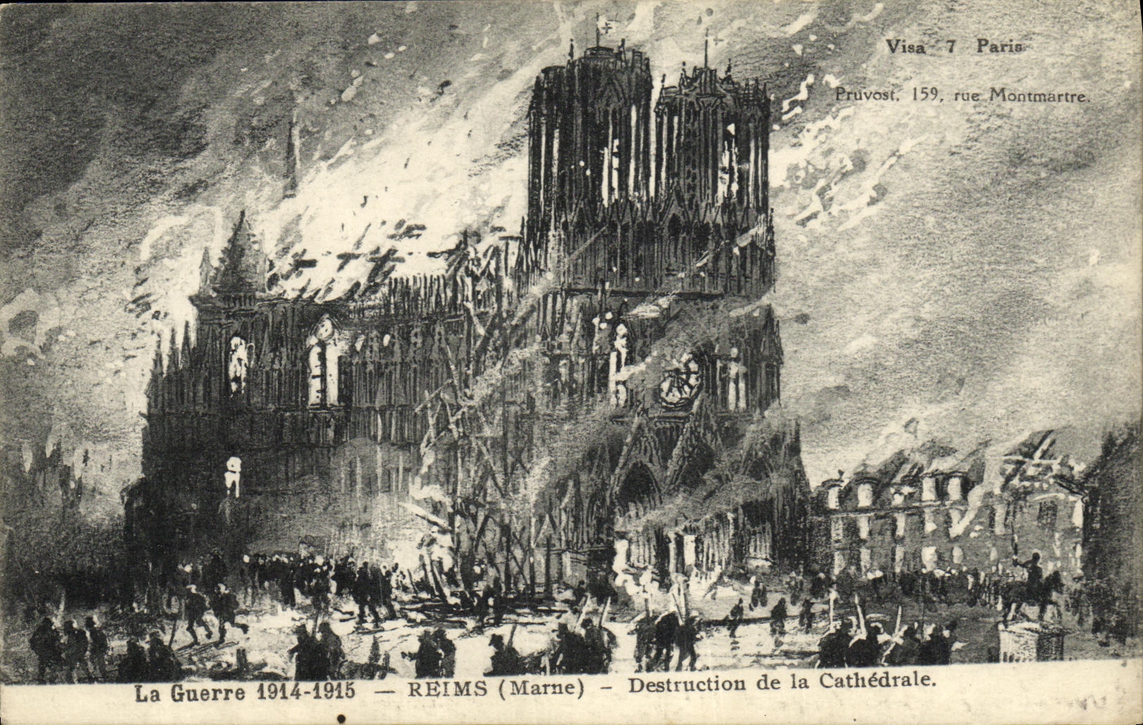 VINTAGE POSTCARD Rheims Destruction of the cathedral