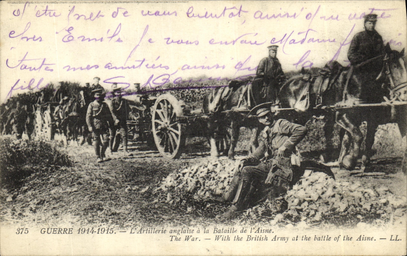 CPA L artillerie anglaise a la bataille de l Aisne Militaria