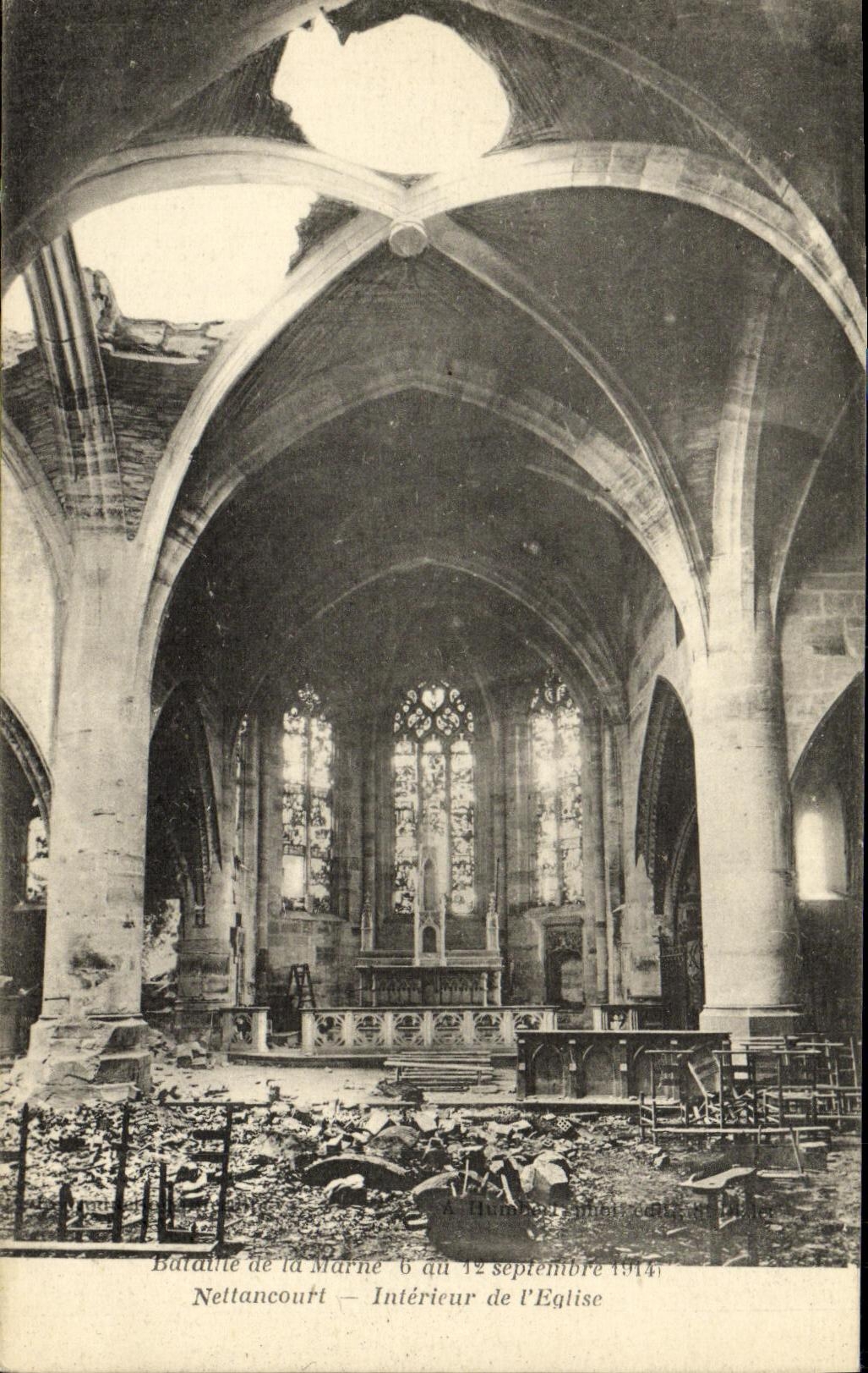 VINTAGE POSTCARD Militaria Nettancourt Interior of L church