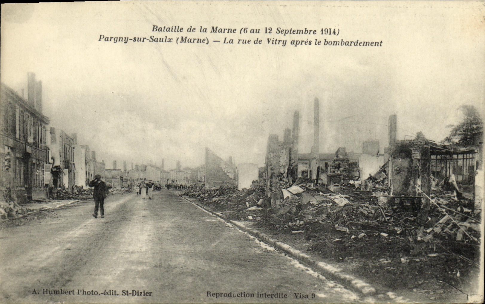 VINTAGE POSTCARD Militaria Pargny on Saulx the street of Vitry after the bombardment